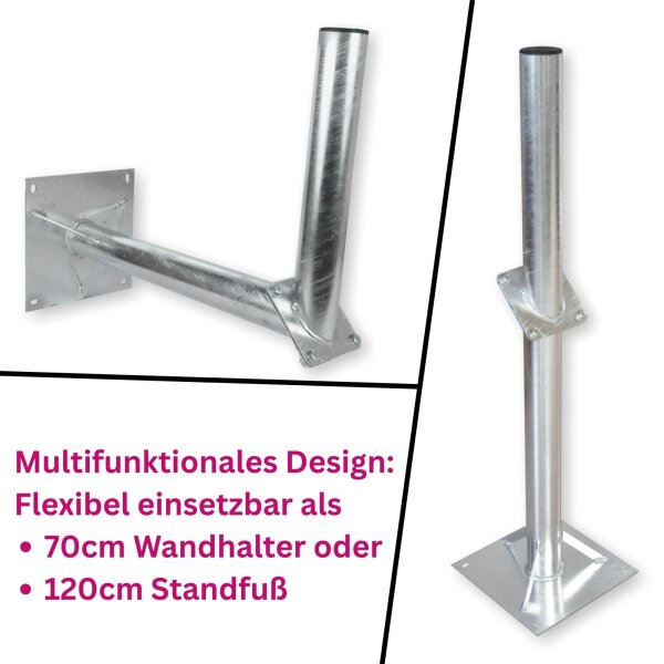 Wandhalter Stahl 70cm / Standfuß 120cm Koscom 76MM Durchmesser