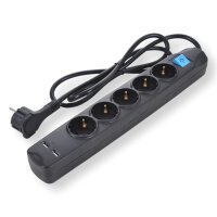 Steckdosenleiste 5-fach schwarz 2x USB 1,5m