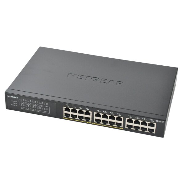 NETGEAR GS324P 24-Port Gigabit PoE+ Switch Unmanaged, 16x PoE+, 190W, Schwarz