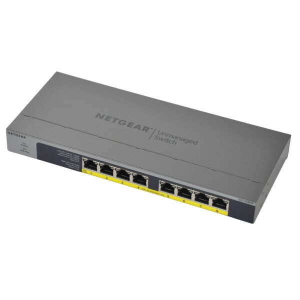 NETGEAR GS108PP 8-Port PoE+ Gigabit Switch Unmanaged, 123W, Rackmontage