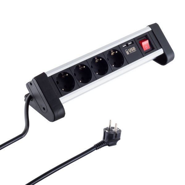 Steckdosenleiste Tisch/Office schwarz 4-fach mit 2x USB Ladefunktion