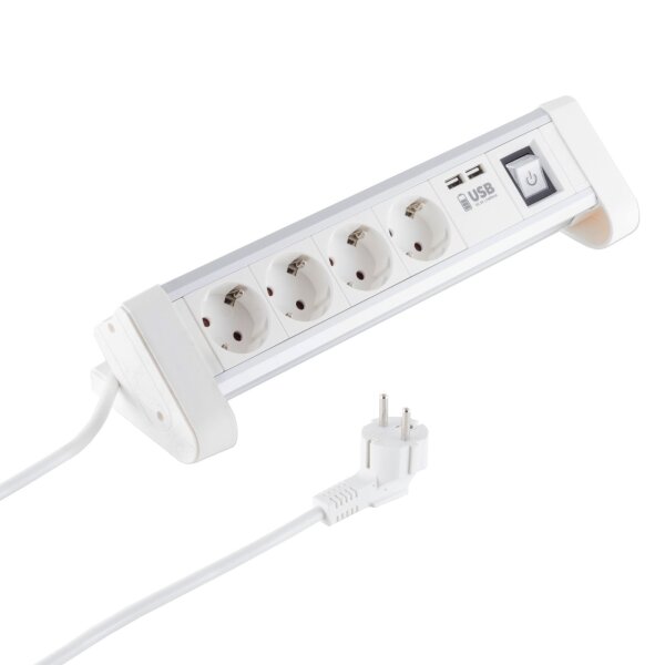 Steckdosenleiste Tisch/Office weiß 4-fach mit 2x USB Ladefunktion