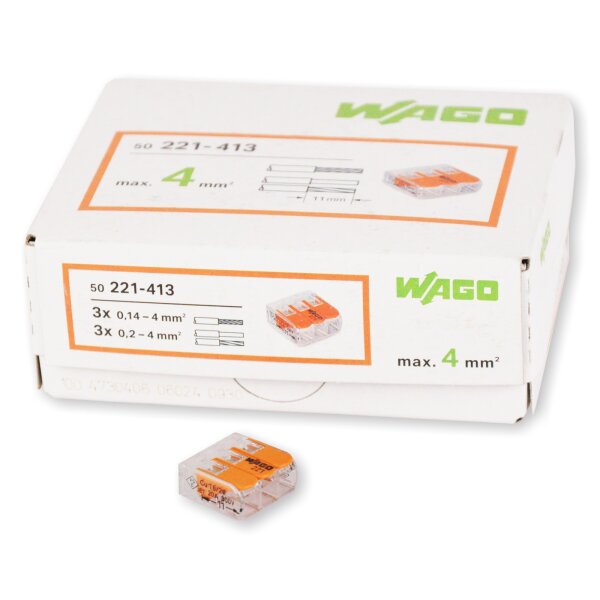 WAGO Klemme 3polig 4mm² Compact  50 Stck (221-413)