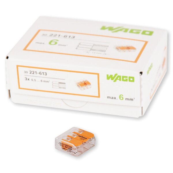 WAGO Klemme 3polig 6mm² Compact 30 Stck (221-613)