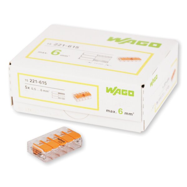 WAGO Klemme 5polig 6mm² Compact 15 Stck (221-615)