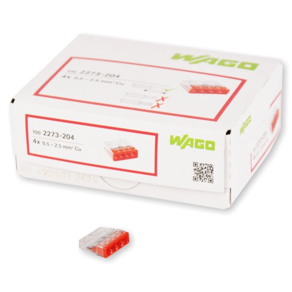 WAGO Klemme 4polig bis 2,5mm² 100 Stck (2273-204)